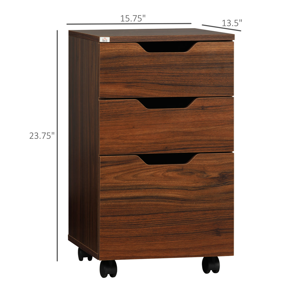HOMCOM 3 Drawer Office Storage Cabinet, Under Desk Cabinet with Wheels, Brown Wood Grain - Grand Goldman
