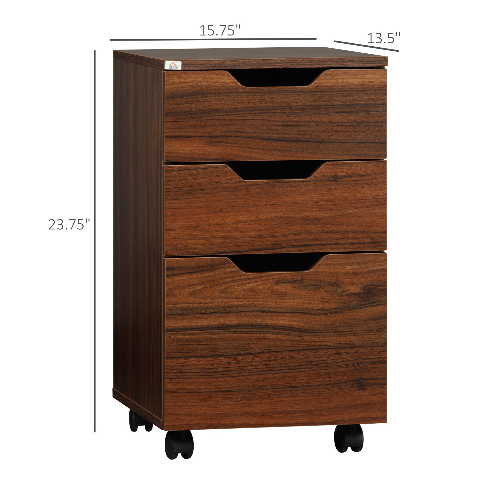 HOMCOM 3 Drawer Office Storage Cabinet, Under Desk Cabinet with Wheels, Brown Wood Grain - Grand Goldman