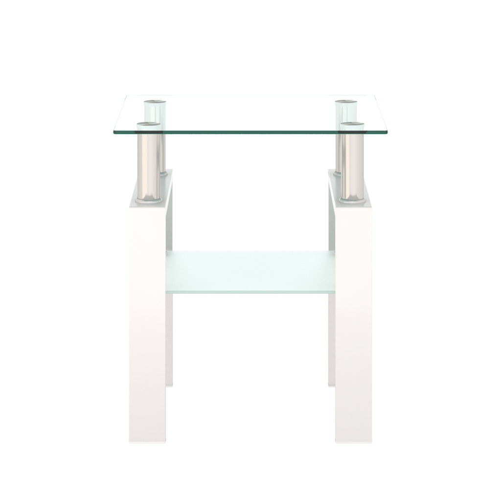 1-Piece Modern Tempered Glass Tea Table Coffee Table End Table, Square Table for Living Room, Transparent/White - Grand Goldman Shop