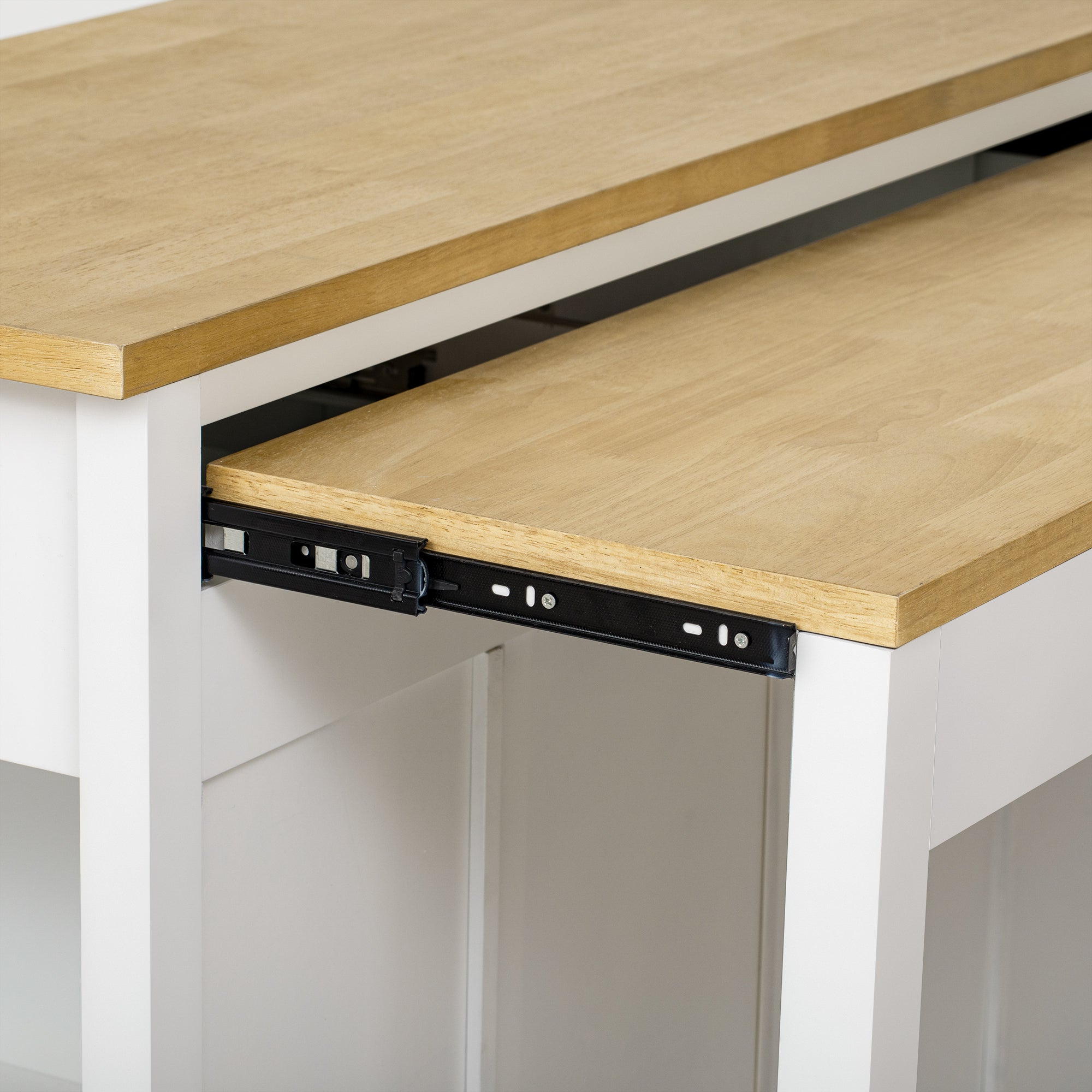 K&K 47 inch Kitchen Island with Extendable Dining Table, Rubber Wood Veneer Kitchen Table with Internal Storage Rack, Power Outlet, Kitchen island with Storage 2 Drawers 2 Cabinet,White - Grand Goldman Shop