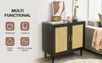 Side panel buffet cabinet with natural rattan door, rattan storage cabinet with adjustable shelves, side panel and buffet with storage space, modern console cabinet in bedroom and living room - Grand Goldman Shop