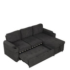 Black Convertible L-shaped Sofa Couch with Storage, Cup Holders, USB Ports, Chenille Fabric, 83.5' - Grand Goldman Shop