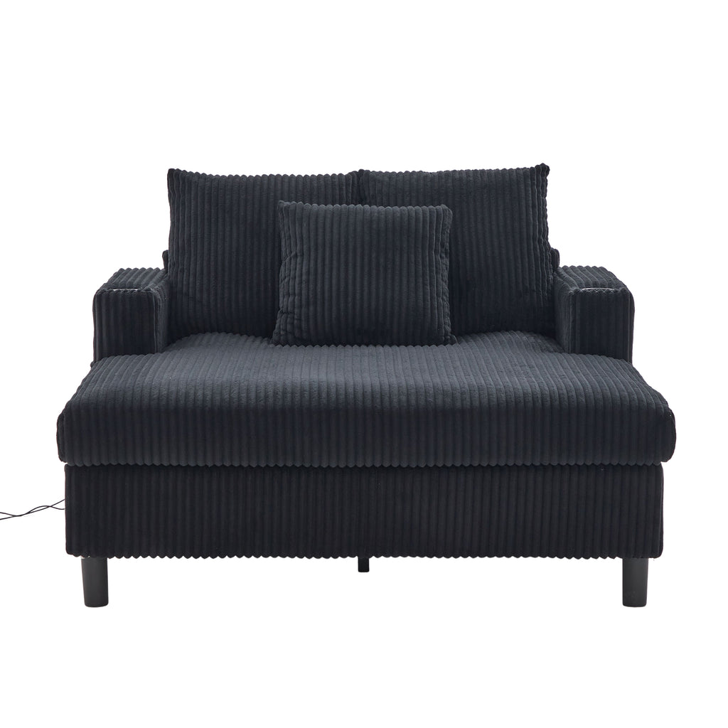UNITED WE WIN Modern Corduroy Oversized Recliner Sofa with Deep Seat, 3 Pillows, USB Charging, RGB LED Light Strip, Cup Holder, Side Pocket - Suitable for Living Room and Bedroom - Grand Goldman Shop