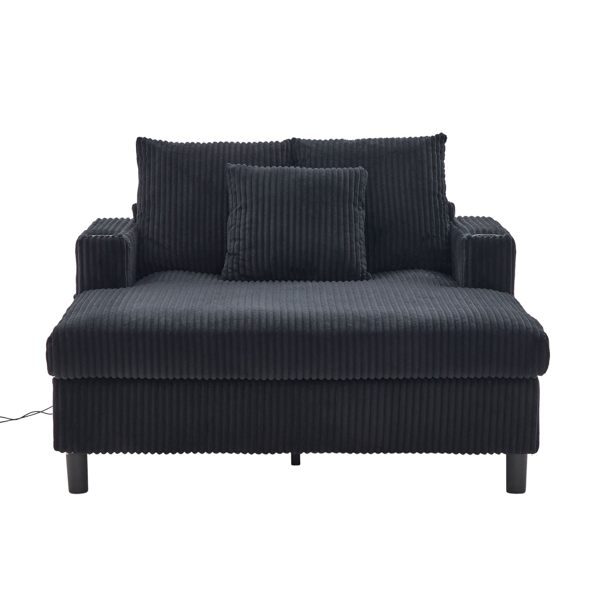 UNITED WE WIN Modern Corduroy Oversized Recliner Sofa with Deep Seat, 3 Pillows, USB Charging, RGB LED Light Strip, Cup Holder, Side Pocket - Suitable for Living Room and Bedroom - Grand Goldman Shop