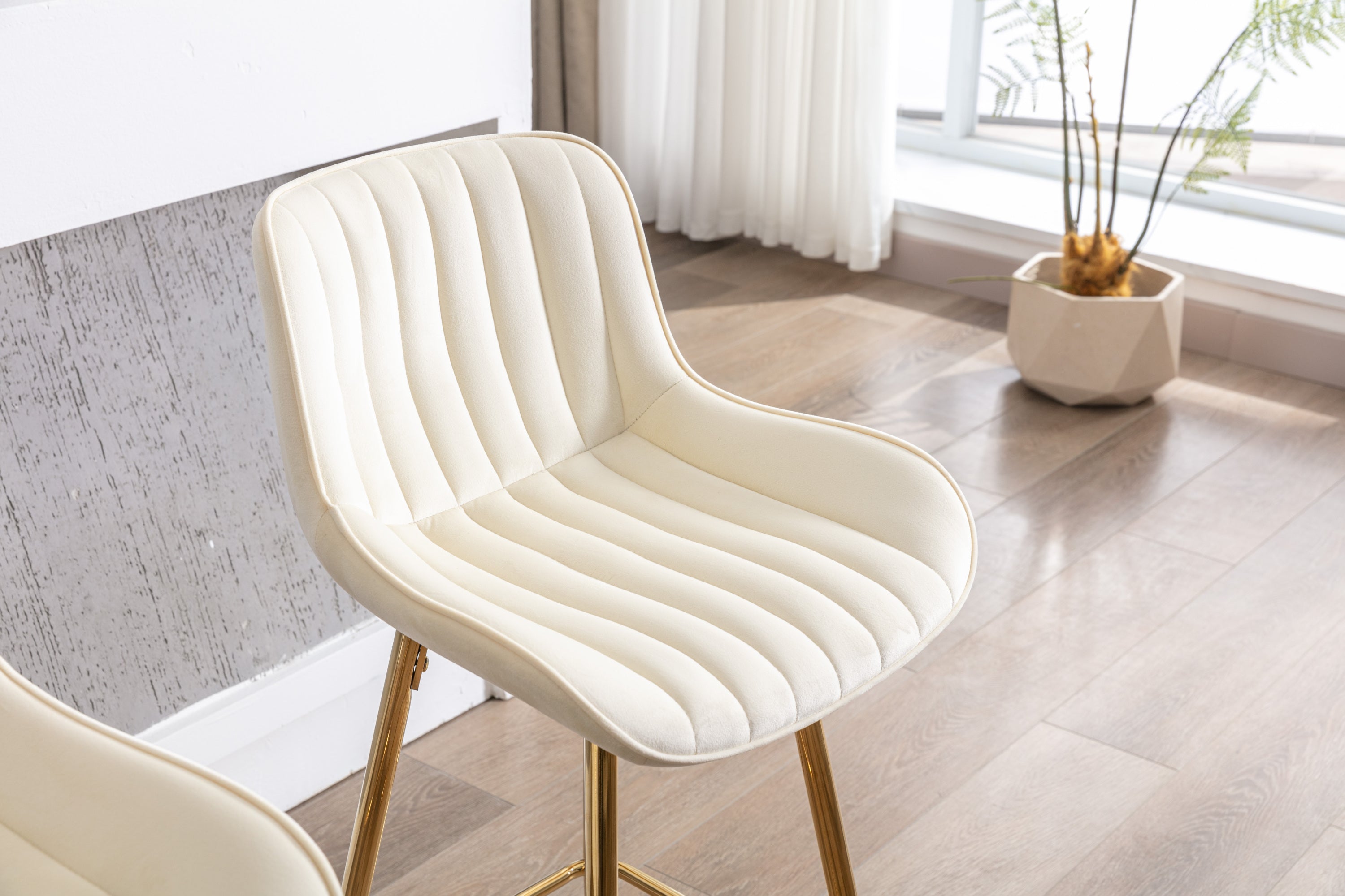 26 Inch Set of 2 Bar Stools,with Chrome Footrest Velvet Fabric Counter Stool Golden Leg Simple Bar Stool,CREAM - Grand Goldman Shop