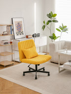 Yellow Linen Criss Cross Armless Office Chair with Wheels - Modern Comfort for Home Office, Meditation & Makeup Spaces - Gran