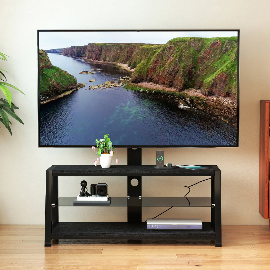 Wooden Storage TV Stand Black Tempered Glass Height Adjustable Universal Swivel Entertainment Center With Mount TV Stand,black - Grand Goldman Shop