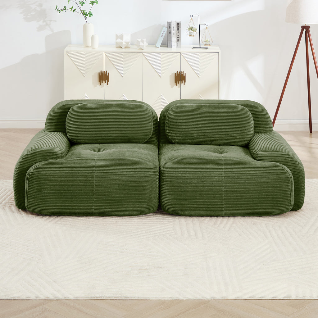 82'' loveseat sofa in luxuryCorduroy Fabric modular for free combo separation curved armrests ,anti-slip design high-resilience sponge fits living rooms bedrooms Audiovisual Room,Olive green - Grand Goldman Shop