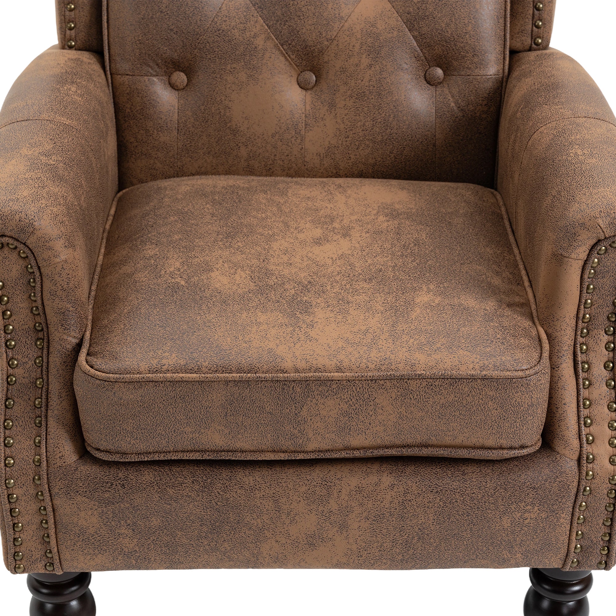 Modern Coffee Wood Frame Armchair with Sturdy Wood Legs and Microsuede Upholstery for Living Room - Grand Goldman Shop