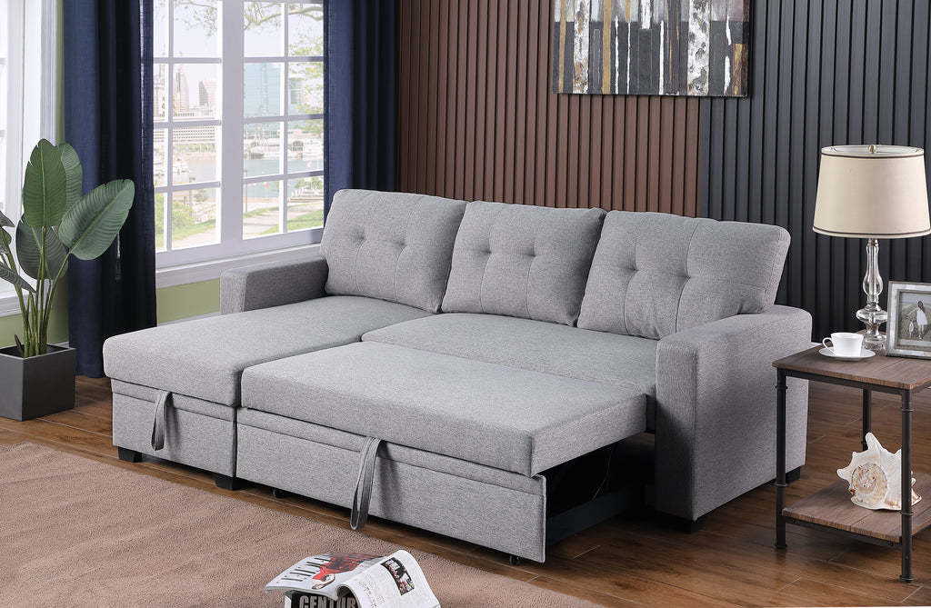 Upholstered Pull out Sectional Sofa with Chaise - Grand Goldman Shop