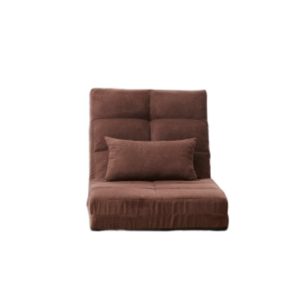 Modern Triple Fold-Down Brown Metal Frame Sofa Bed with 5 Reclining Positions and Pillow – Adjustable Upholstered Floor Couch for Gaming or Guest Room - Grand Goldman Shop