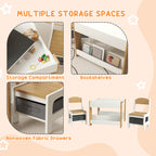 Qaba 3 Piece Kids Table and Chair Set, 2 in 1 Toddler Table and Chair Set with Reversible Tabletop Blackboard, Storage & Book