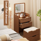 (48cm)(Walnut) 3 in 1 Vanity Desk with Plip Top Mirror,Small Make Up Vanity Set with Visible Glass Desktop, Compact Makeup Vanity with 3 Drawers, Dressing Table - Grand Goldman Shop