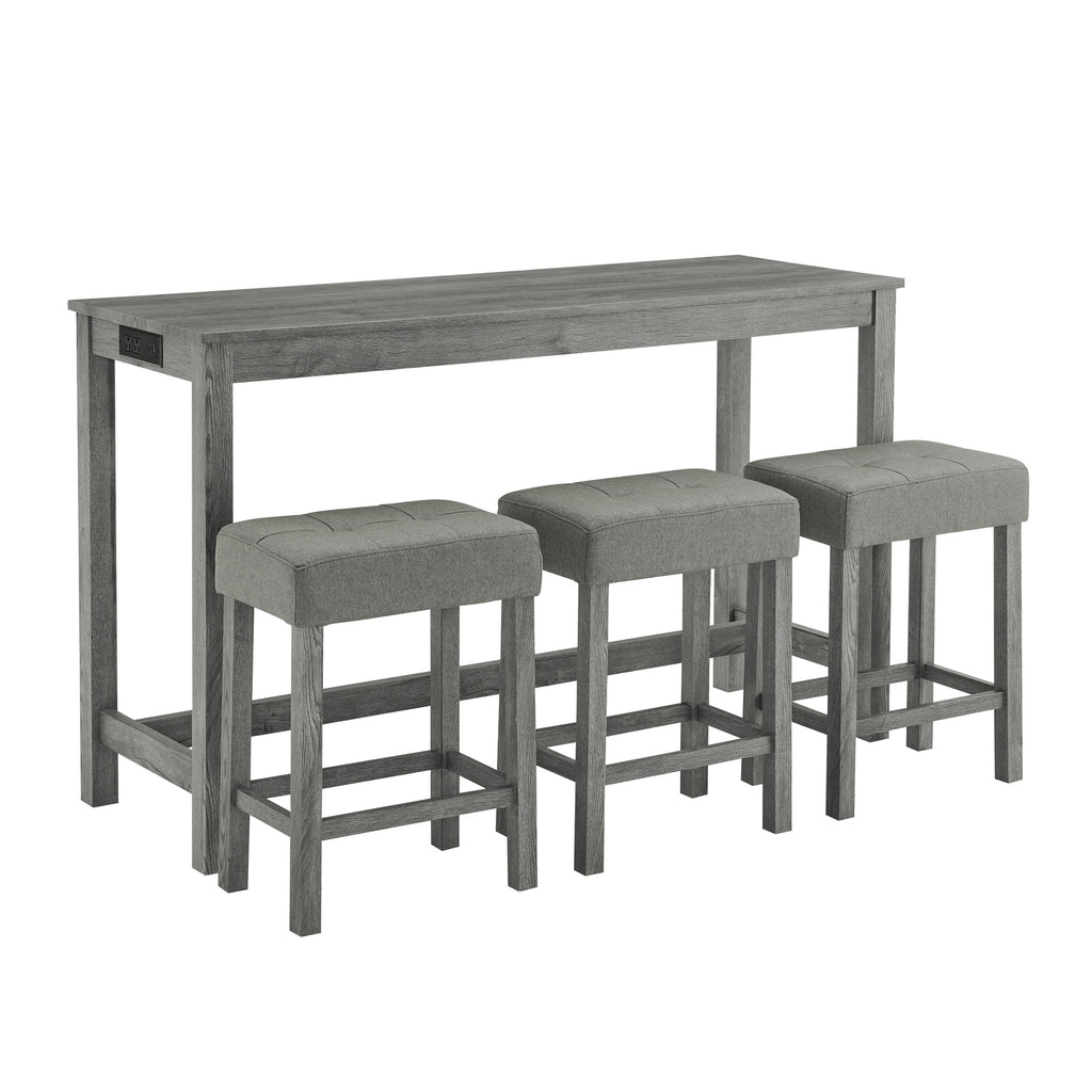 59 Inch Bar Table, Dining Table, Sofa Table with Power Outlet, 3 Upholstered Stools, 4 Piece Bar Table and Chair Set for Living Room, Dining Room, Kitchen - Grand Goldman Shop