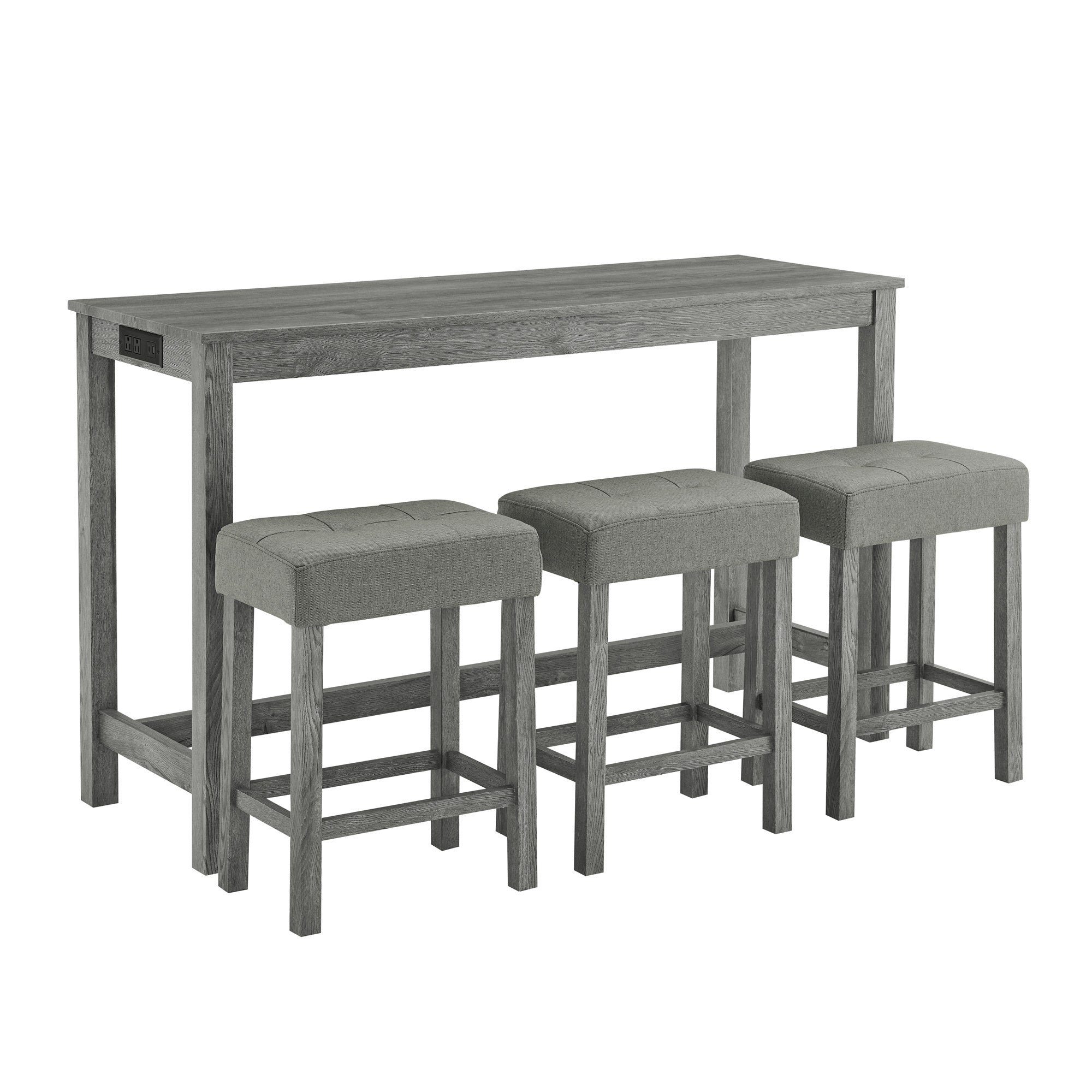59 Inch Bar Table, Dining Table, Sofa Table with Power Outlet, 3 Upholstered Stools, 4 Piece Bar Table and Chair Set for Living Room, Dining Room, Kitchen - Grand Goldman Shop