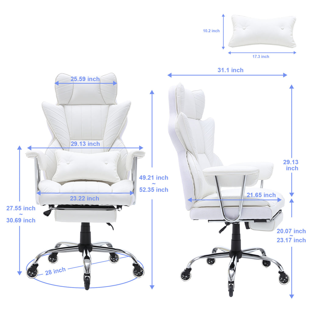 Reclining Office Chair with Footrest, Heavy Duty PU Leather Wide Office Chair, Big and Tall Executive Office Chairs with Lumb