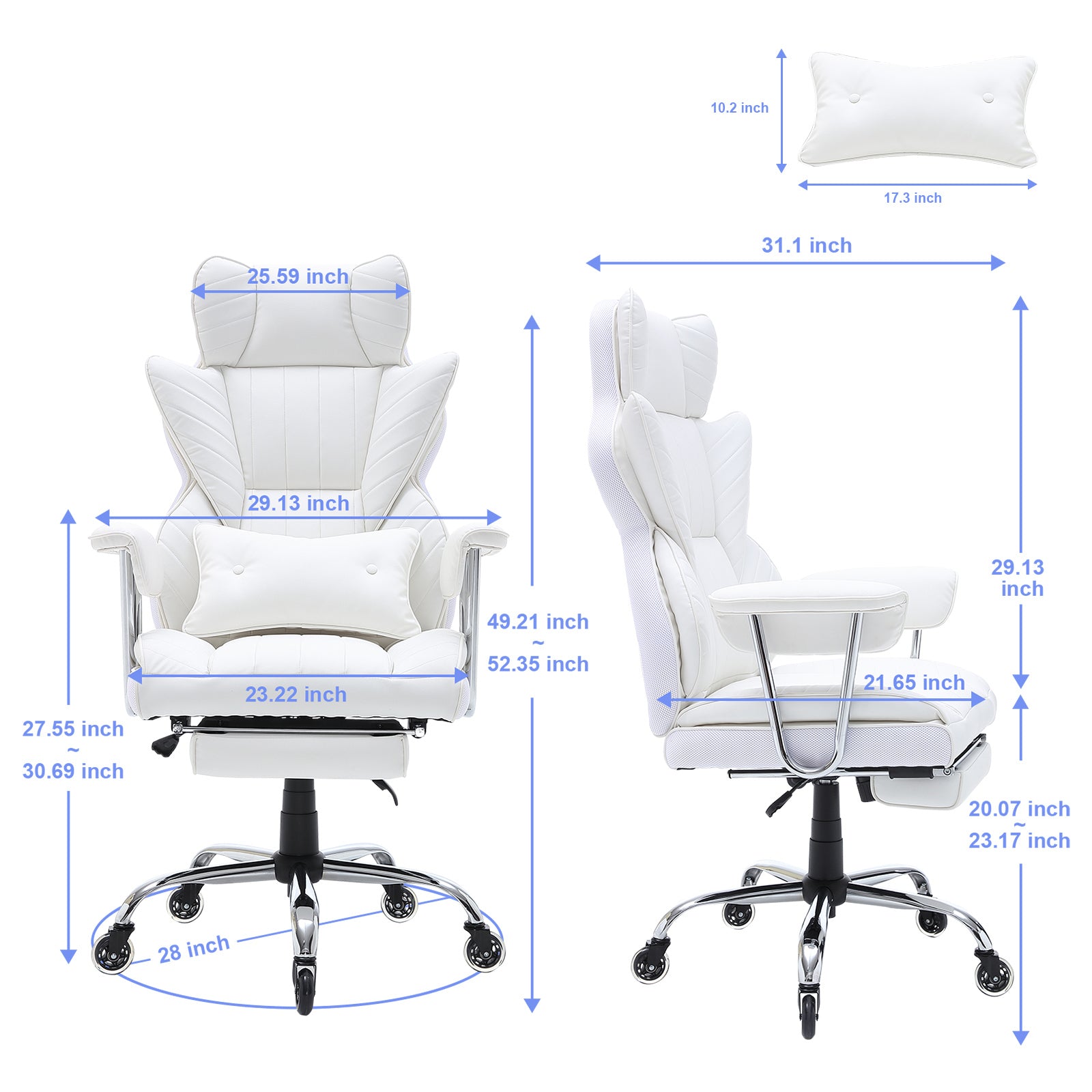Reclining Office Chair with Footrest, Heavy Duty PU Leather Wide Office Chair, Big and Tall Executive Office Chairs with Lumb