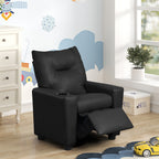 PVC Fabric Kids Recliner Chair with Cupholder, Black | Premium Home Decor - Grand Goldman