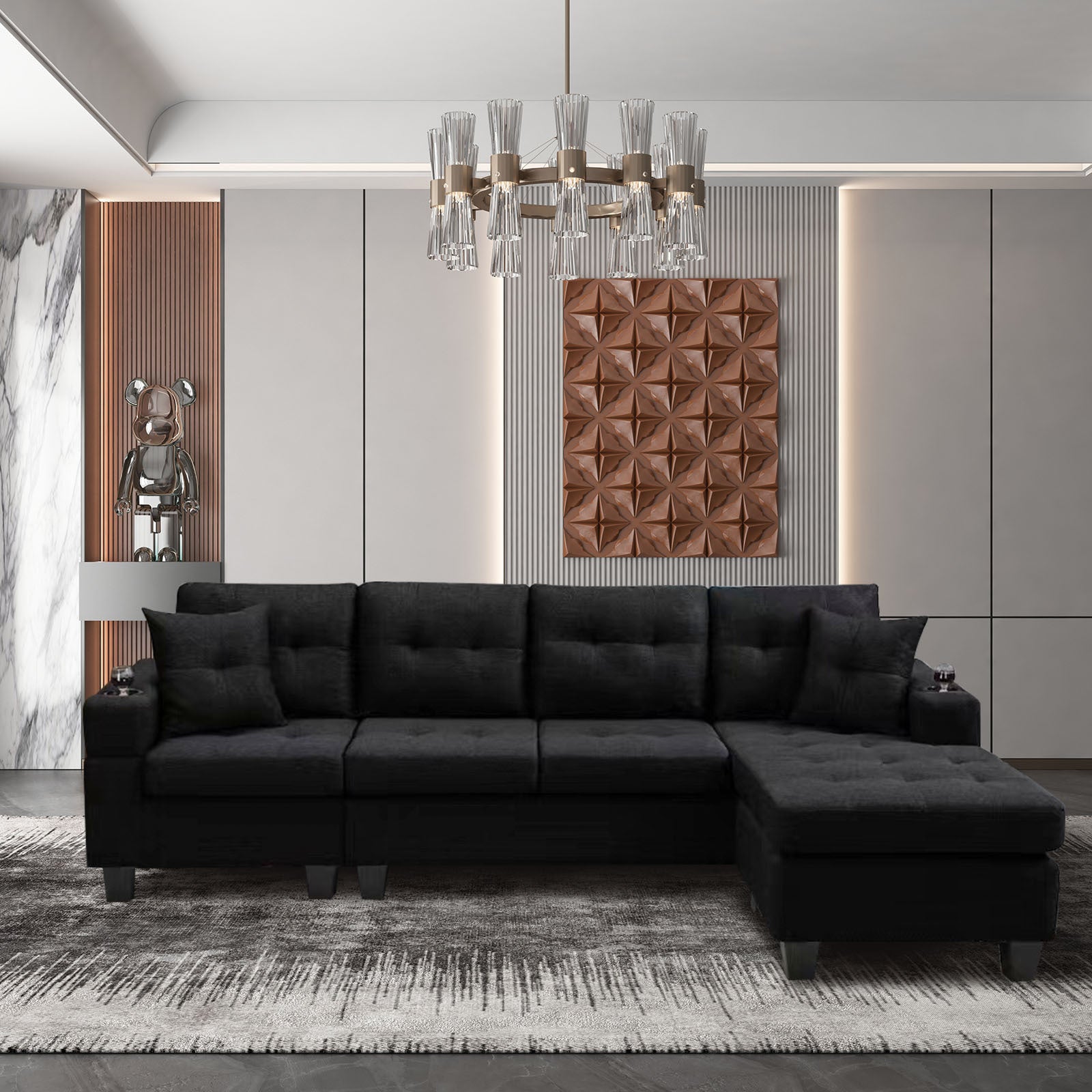 MEGA right sectional sofa with footrest, convertible corner sofa with armrest storage, living room and apartment sectional sofa, right chaise longue and grey - Grand Goldman Shop
