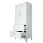 71' Tall Metal Wardrobe Cabinet with 2 Drawers and Hanging Rod, 2 Doors Wardrobe Closet with Shelf for Bedroom, Office, Laundry Room,Entryway ,Foyer,Guesthouse (White) - Grand Goldman Shop
