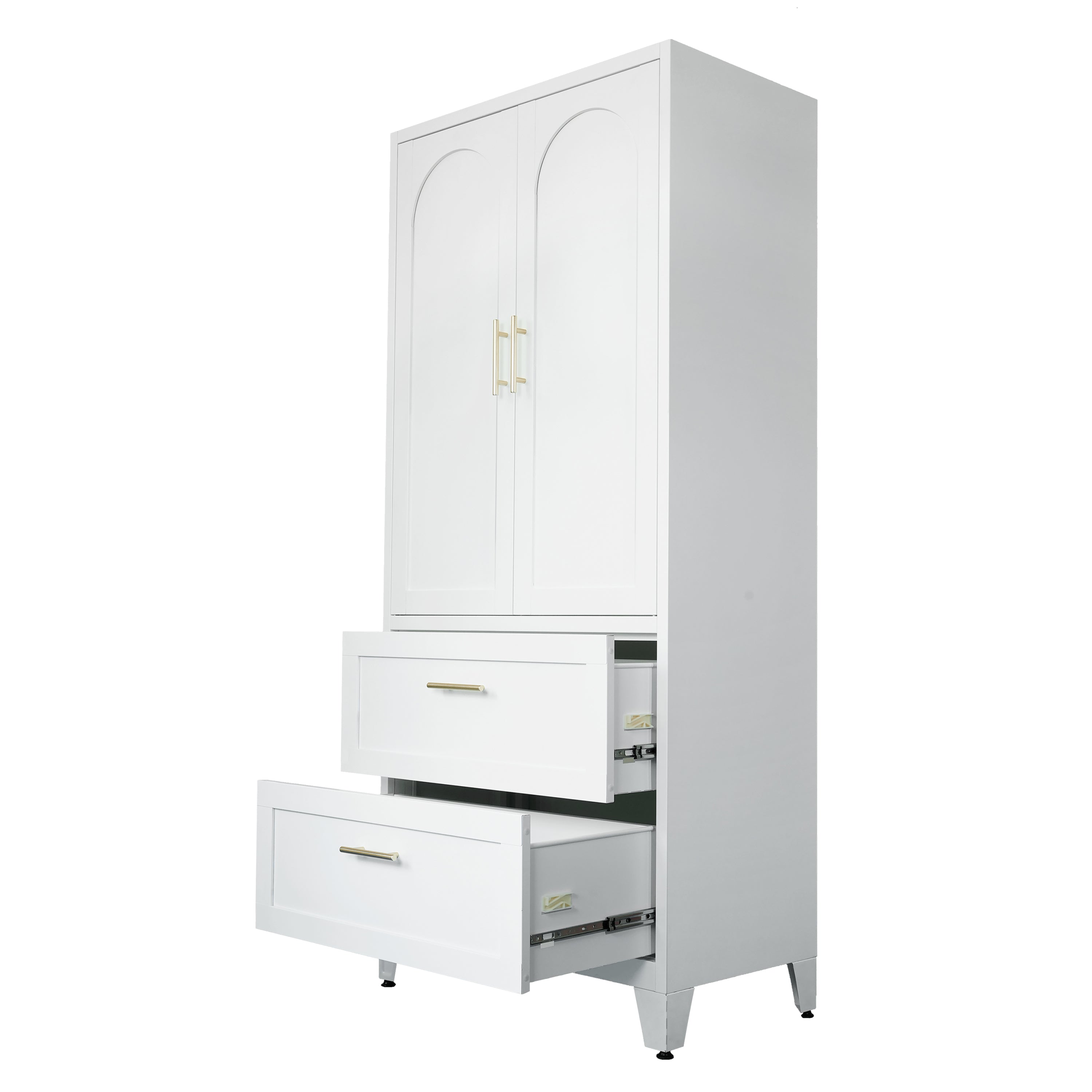 71' Tall Metal Wardrobe Cabinet with 2 Drawers and Hanging Rod, 2 Doors Wardrobe Closet with Shelf for Bedroom, Office, Laundry Room,Entryway ,Foyer,Guesthouse (White) - Grand Goldman Shop