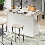 K&K Kitchen Island with Trash Can Storage Cabinet, Kitchen Cart with Drop Leaf, Spice Rack, Towel Rack and Drawer, Rolling Kitchen Island on Wheels with Adjustable Shelf, White - Grand Goldman Shop