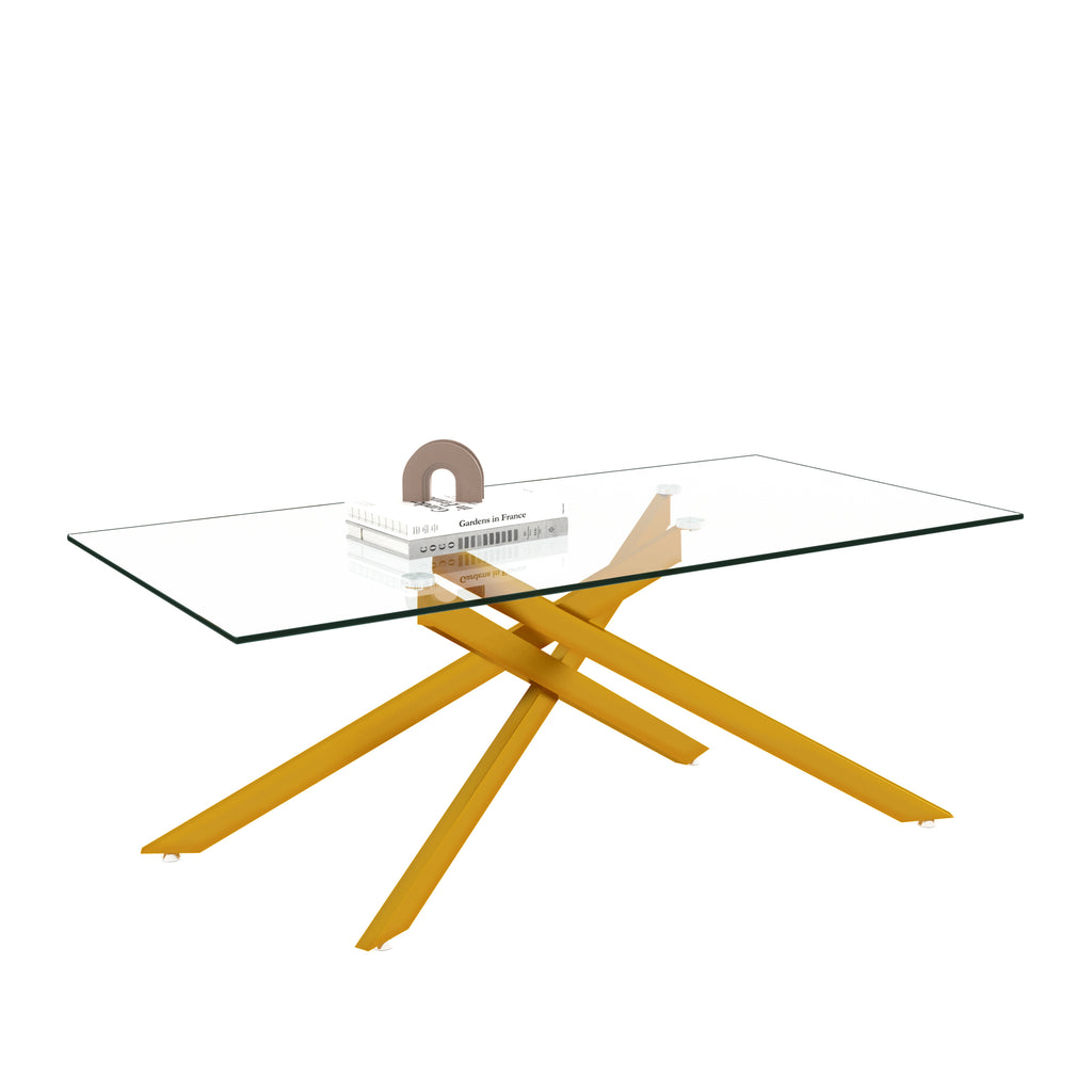 47.2' Rectangular Clear Tempered Glass Coffee Table,Stylish Design with Golden Metal Legs, Coffee Table for Living Room - Grand Goldman Shop