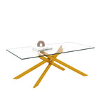 47.2' Rectangular Clear Tempered Glass Coffee Table,Stylish Design with Golden Metal Legs, Coffee Table for Living Room - Grand Goldman Shop