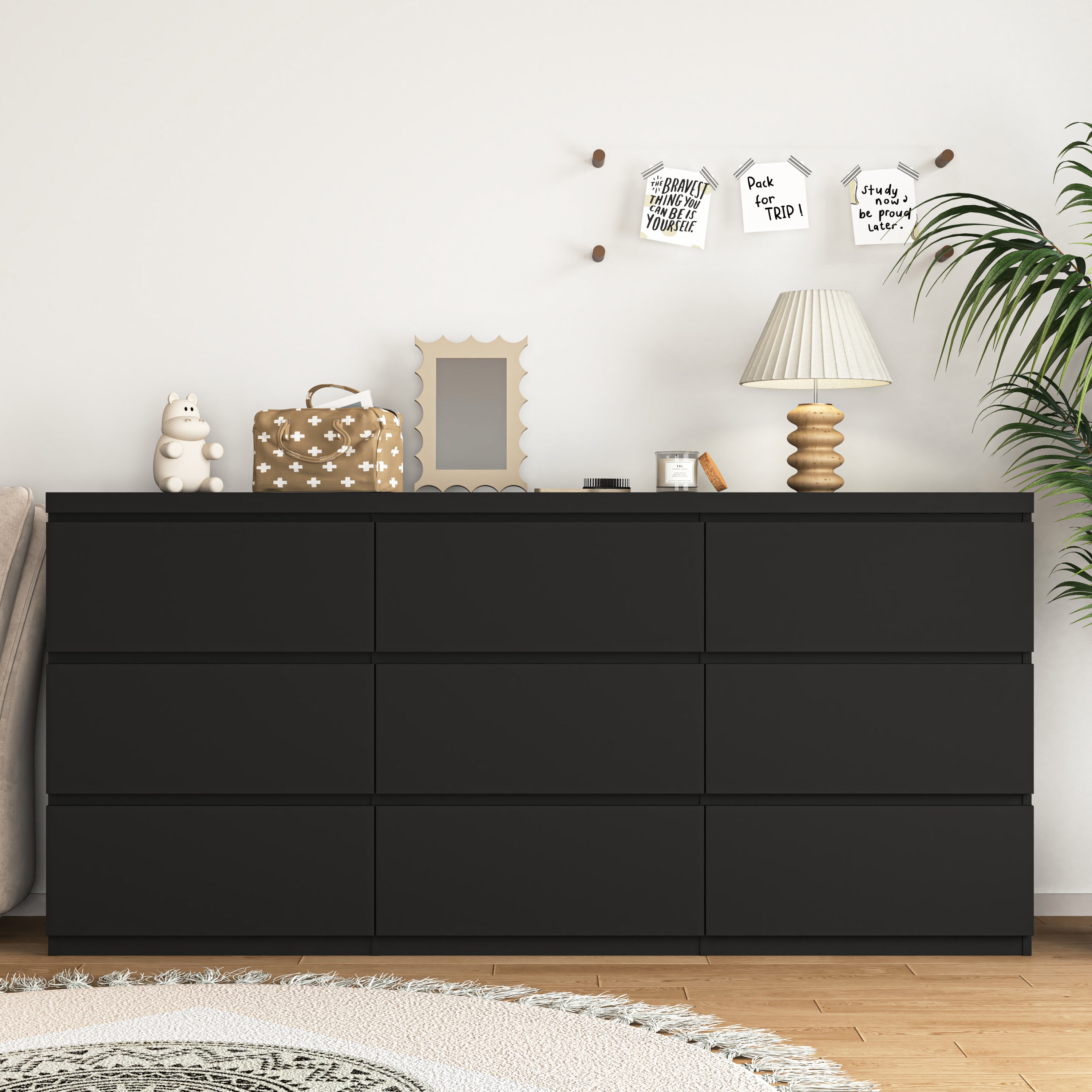 9 Drawer Dresser with No Handle Design, Modern Black Matte Wood Dresser for Bedroom, Storage Chest of Drawers for Living Room, Hallway, Entryway - Grand Goldman Shop