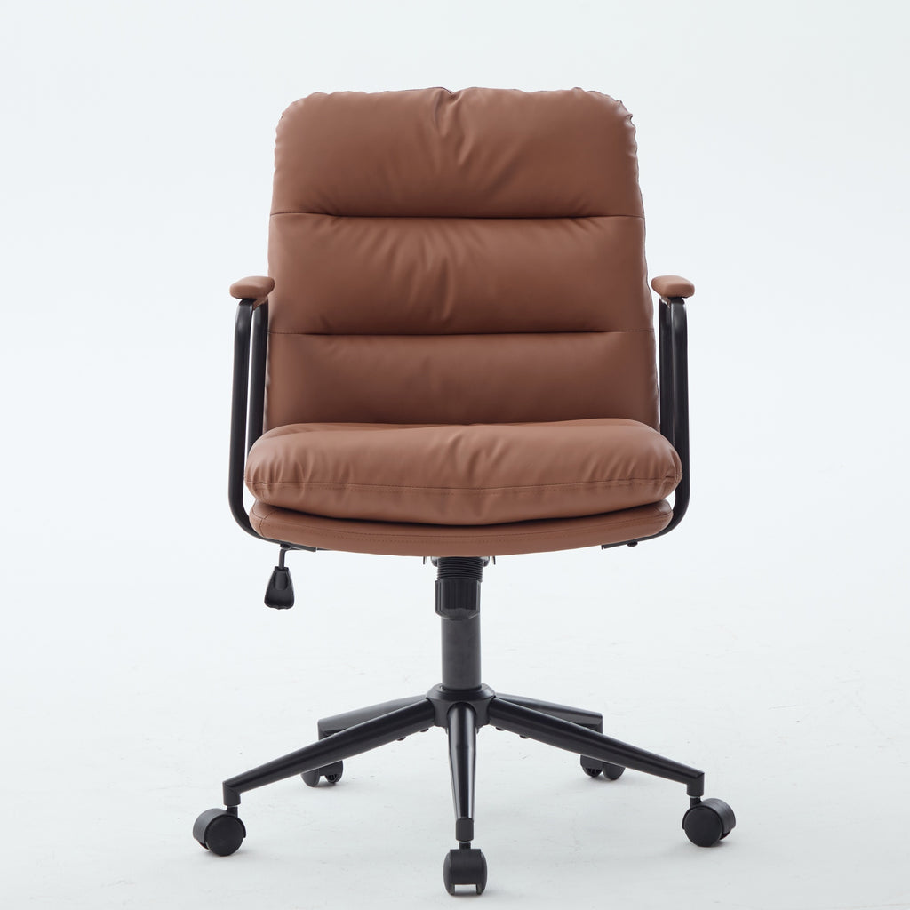 Office Chair,Mid Back Home Office Desk Task Chair with Wheels and Arms Ergonomic PU Leather Computer Rolling Swivel Chair wit