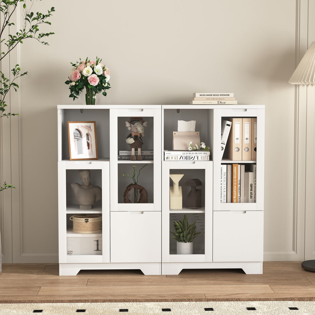 Modern MDF Painted Cabinet with Glass Doors and Drawer, White, for Bedroom and Living Room - Grand Goldman Shop