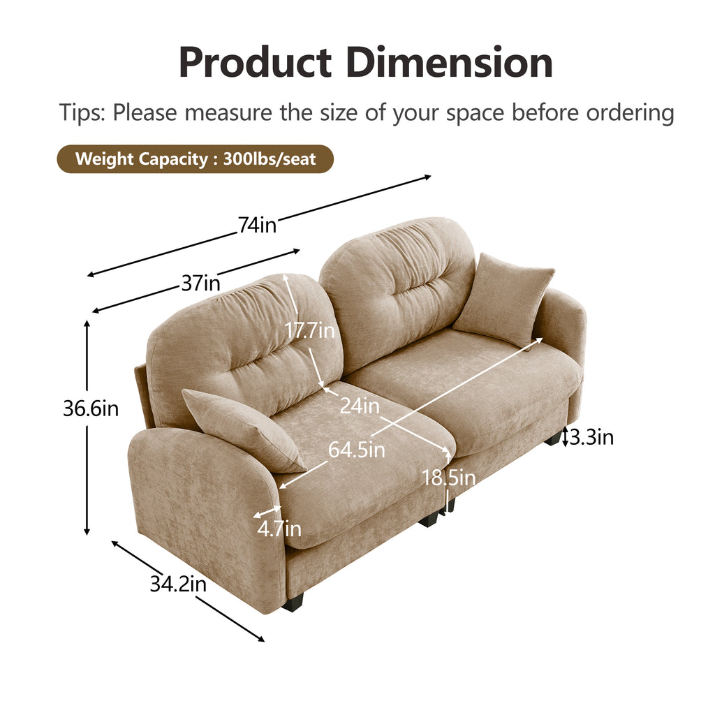 Loveseat Cloud Sectional Couches Chenille Fabric,Quilted Pleated Design, Ergonomic Design,High-Density Foam Easy Install Elegant Armrests High Quality Wooden Base,Fits Living Rooms,Camel - Grand Goldman Shop