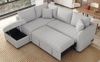 Modern L-shaped Sectional Pull Out Sofa Bed with USB Ports & Storage Ottoman, Gray Jacquard Fabric, 82.6' - Grand Goldman Shop