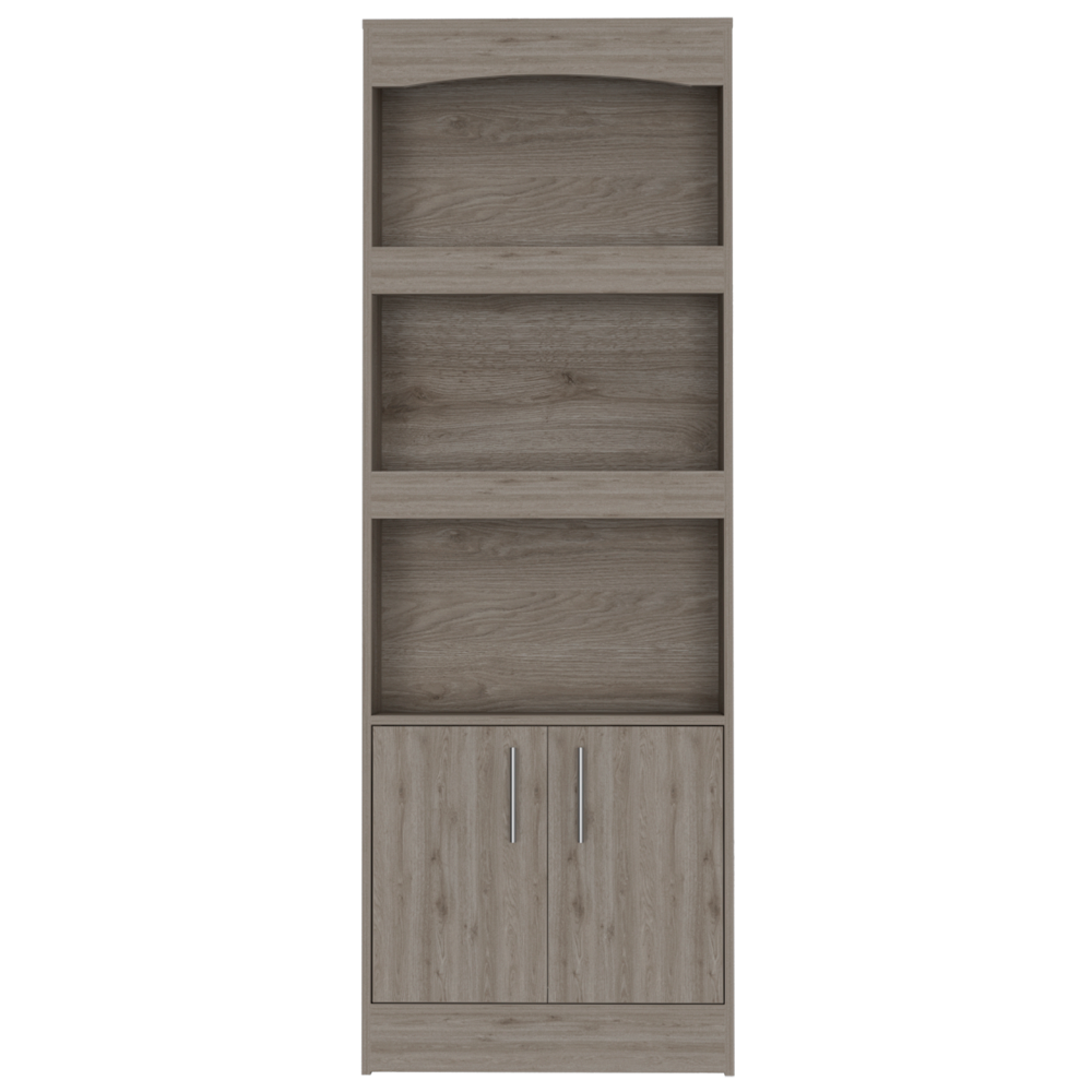 Bookcase, Three Shelves, Double Door Cabinet, Metal Hardware, Light Gray | Premium Home Decor - Grand Goldman
