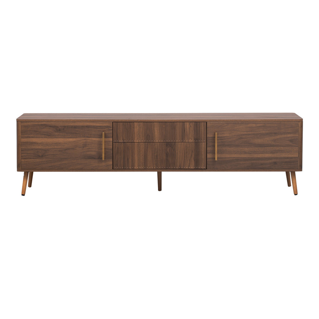 Mid Century TV Stand with 2 Drawers, Media Console Table for TVs up to 80'', Walnut Finish Solid Wood and MDF Entertainment Center for Living Room, Bedroom, Home Theatre - Grand Goldman Shop
