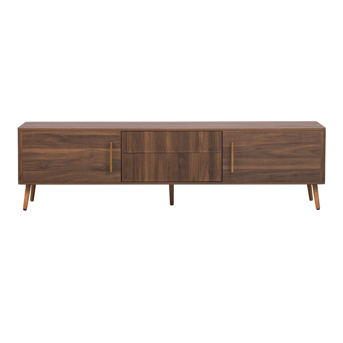 Mid Century TV Stand with 2 Drawers, Media Console Table for TVs up to 80'', Walnut Finish Solid Wood and MDF Entertainment Center for Living Room, Bedroom, Home Theatre - Grand Goldman Shop