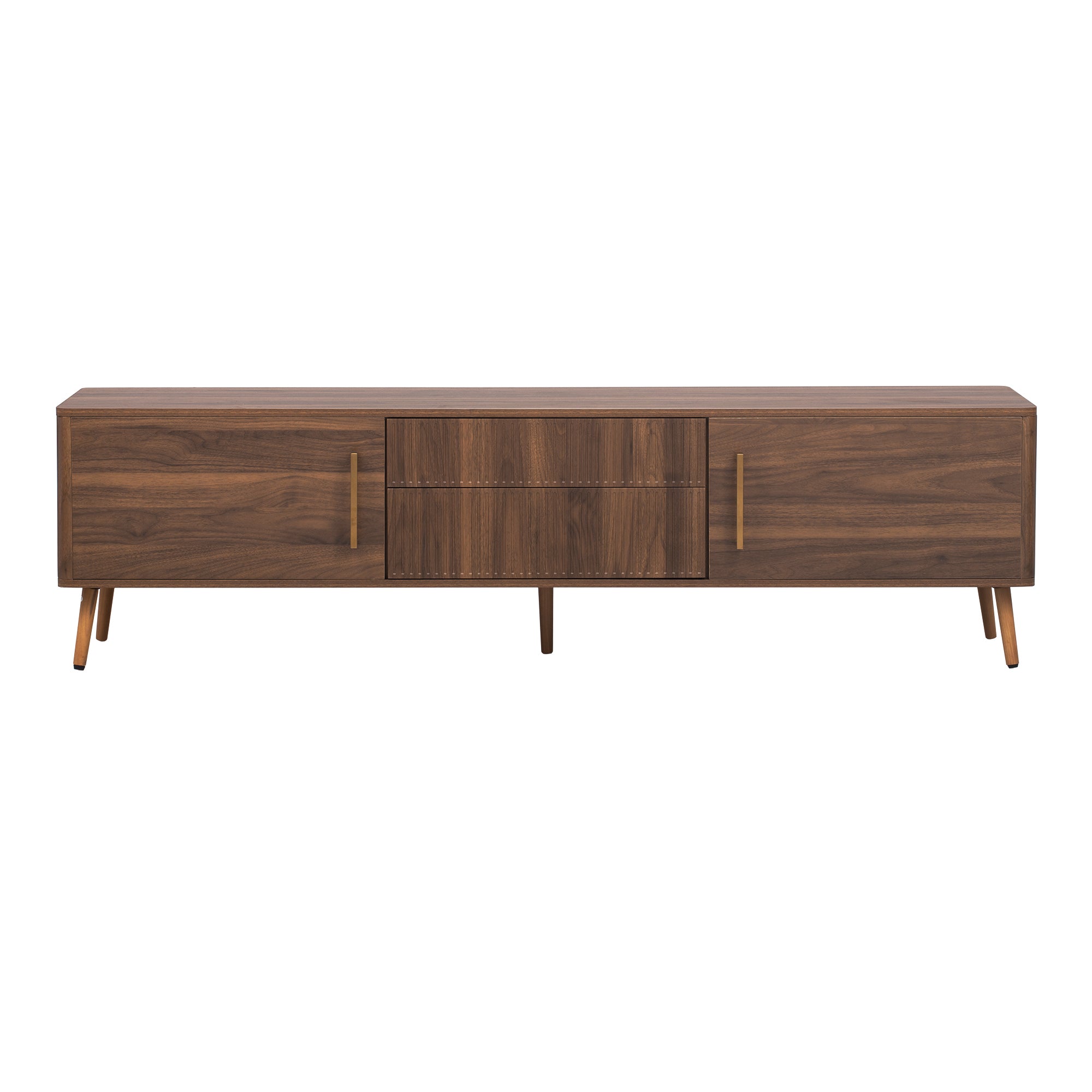 Mid Century TV Stand with 2 Drawers, Media Console Table for TVs up to 80'', Walnut Finish Solid Wood and MDF Entertainment Center for Living Room, Bedroom, Home Theatre - Grand Goldman Shop