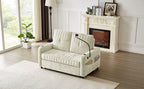 Modern 53.9' Loveseat Pull-out Sofa Bed with Adjustable Backrest, Cup Holders, Charging Ports & Side Storage in Beige Chenille - Grand Goldman Shop