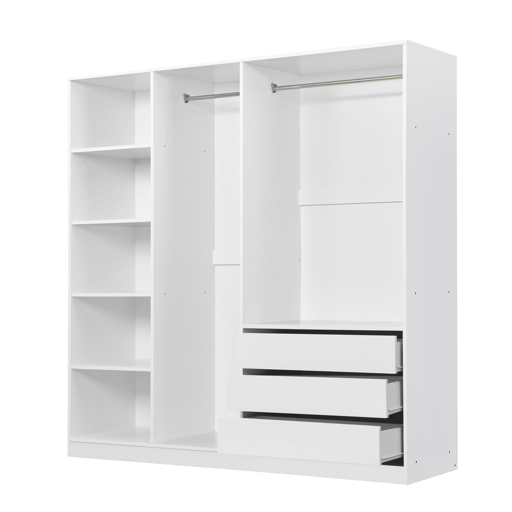 Doorless Wooden Storage Wardrobe for Dedroom with Shelves and 3 Drawers, White - Grand Goldman Shop