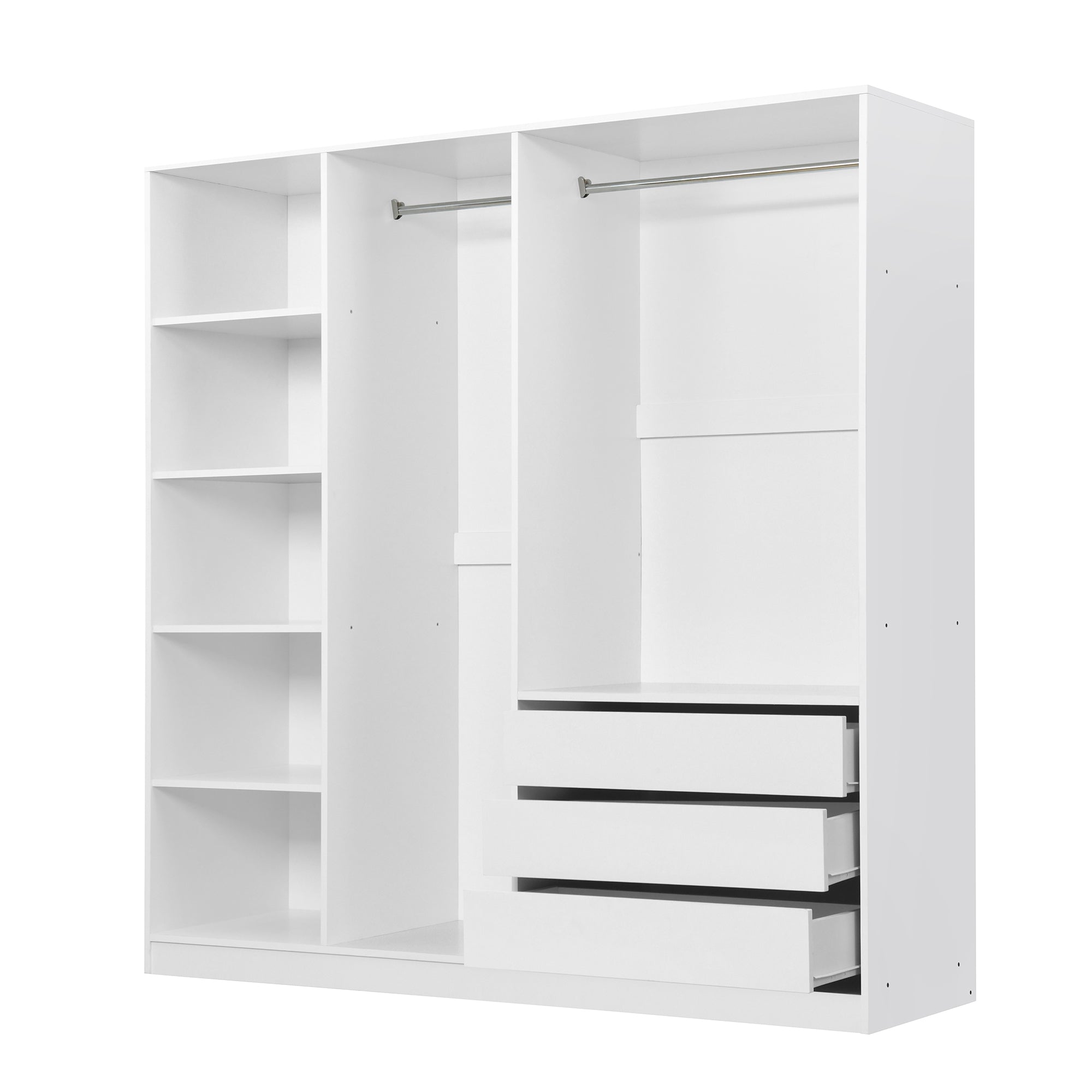 Doorless Wooden Storage Wardrobe for Dedroom with Shelves and 3 Drawers, White - Grand Goldman Shop