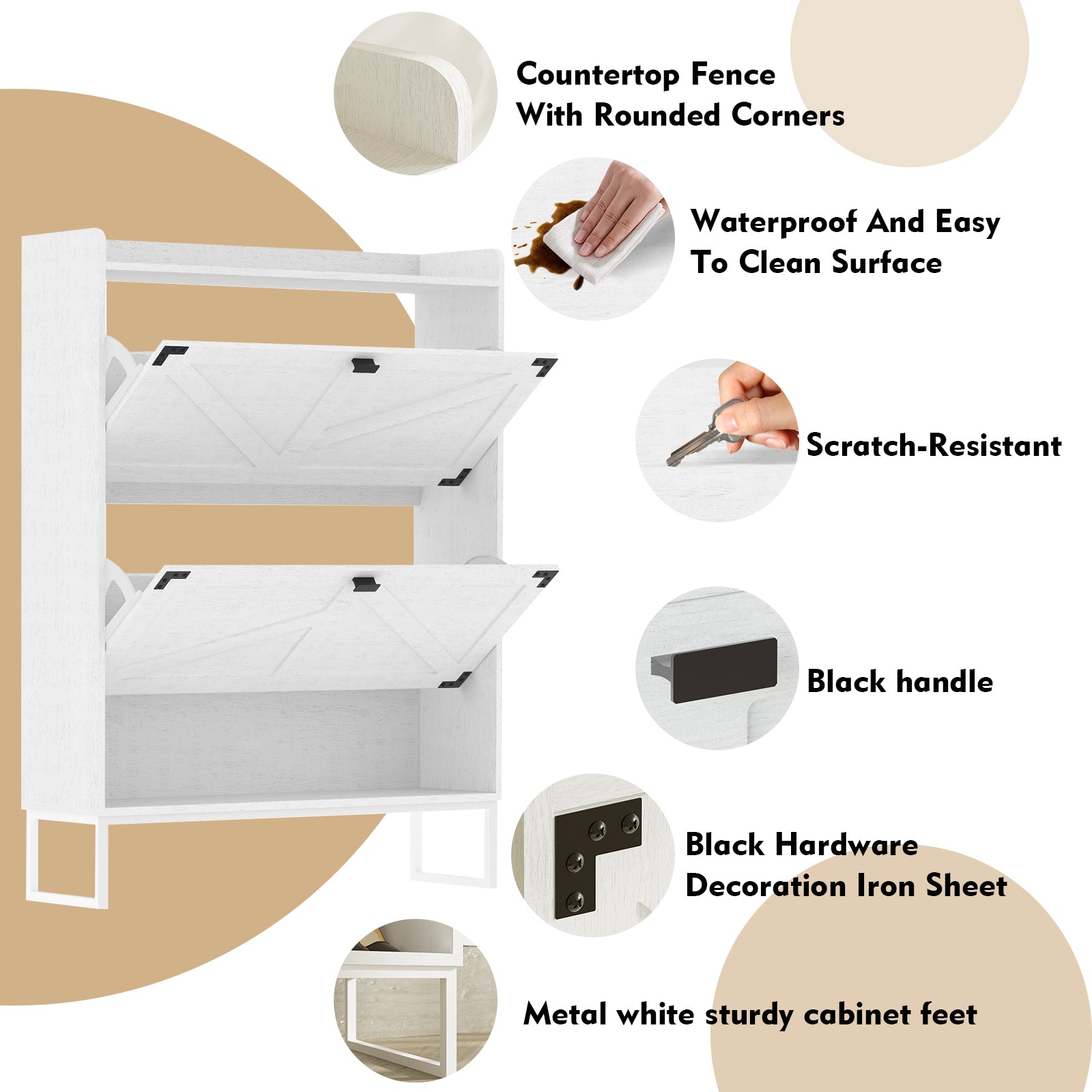 Shoe Cabinet with 2 Flip Drawers,Shoe Storage Cabinet for Entryway,Freestanding Shoe Cabinet Organizer with Open Storage,Narrow Farmhouse Shoe Rack with Metal Corner Decoration Legs,White - Grand Goldman Shop