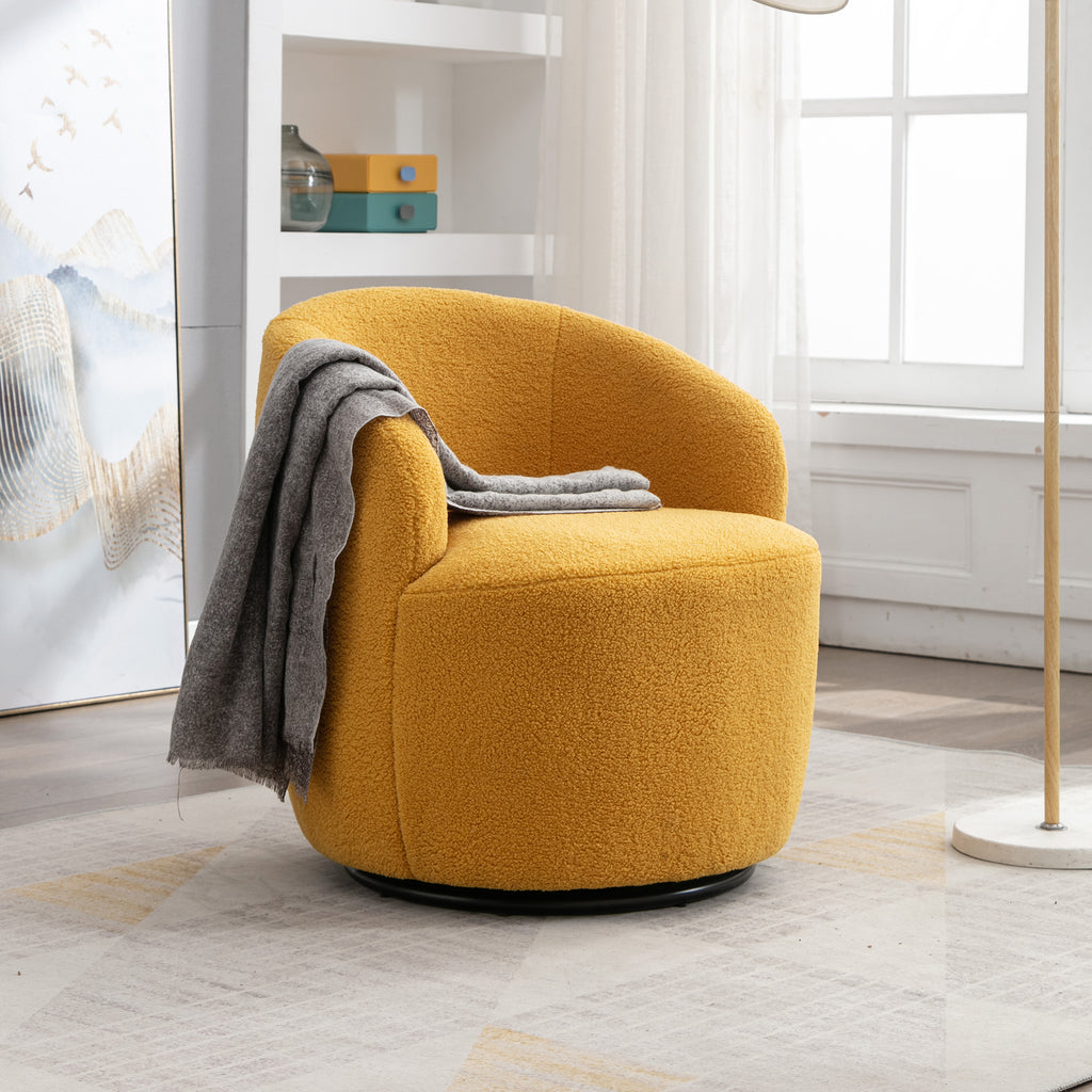 Teddy Fabric Swivel Accent Armchair Barrel Chair With Black Powder Coating Metal Ring,Yellow - Grand Goldman Shop