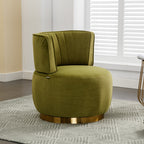 Swivel Barrel Chair, Round Armchairs with Wide Upholstered, Fluffy Velvet Fabric, Olive, 25.20'' x 25.59'' x 26.38'' - Grand Goldman Shop