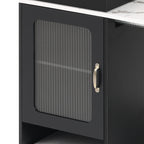 K&K 59.5' Kitchen Island with Extendable Dining Table, Kitchen Storage Table with Double-sided Storage, Kitchen Island with 2 Drawers, Power Outlet, Side Open Shelves, for Kitchen, Dining Room, Black - Grand Goldman Shop