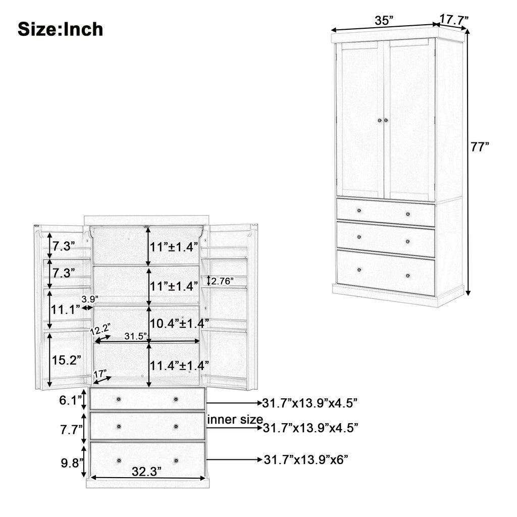 [Assembly Video Provided]TOPMAX 77inch Farmhouse Kitchen Pantry, Freestanding Tall Cupboard Storage Cabinet with 3 Adjustable Shelves, 8 Door Shelves, 3 Drawers for Kitchen, Dining Room, Gray - Grand Goldman Shop