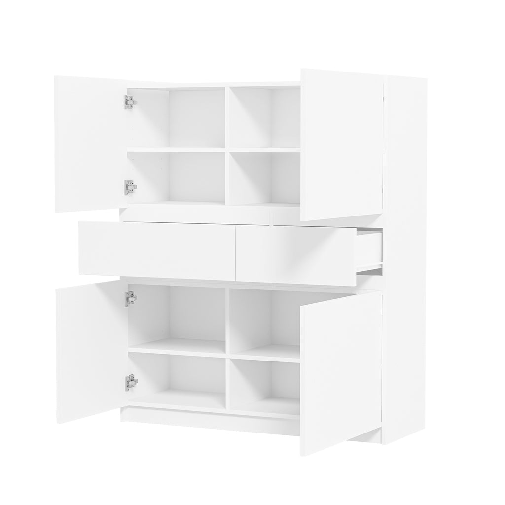 White wooden storage cabinet with 4 doors and 2 drawers - Grand Goldman Shop