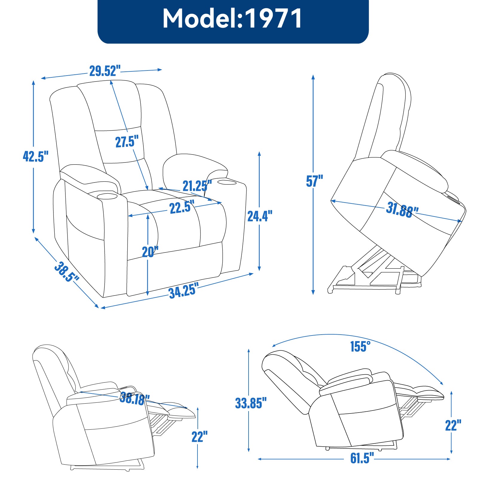 Power Lift Recliner Chair with Massage and Heat for Elderly, Overstuffed Wide Recliners, Heavy Duty Motion Mechanism with USB and Type C Ports, 2 Steel Cup Holders, Beige - Grand Goldman Shop