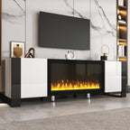 ON-TREND Modern TV Stand with 34.2' Non-heating Electric Fireplace, High Gloss Entertainment Center with 2 Cabinets, Media Console for TVs up to 78', White - Grand Goldman Shop