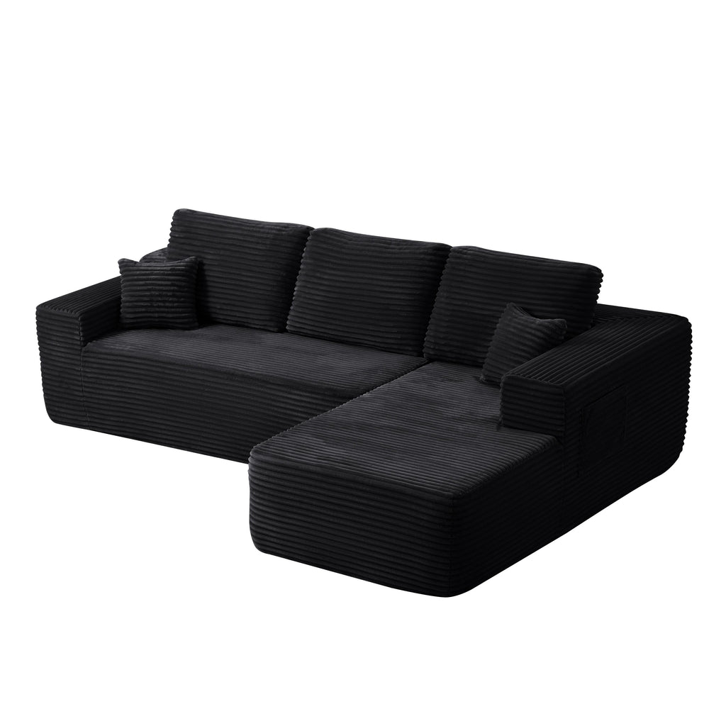 104' Cloud Sectional Sofa with L-Shape Chaise and Side Pockets , Modern Modular Design, Deep Seating, Upholstered Couch for Living Room/Bedroom, No Assembly Required (Plush Fabric), Black,Right - Grand Goldman Shop