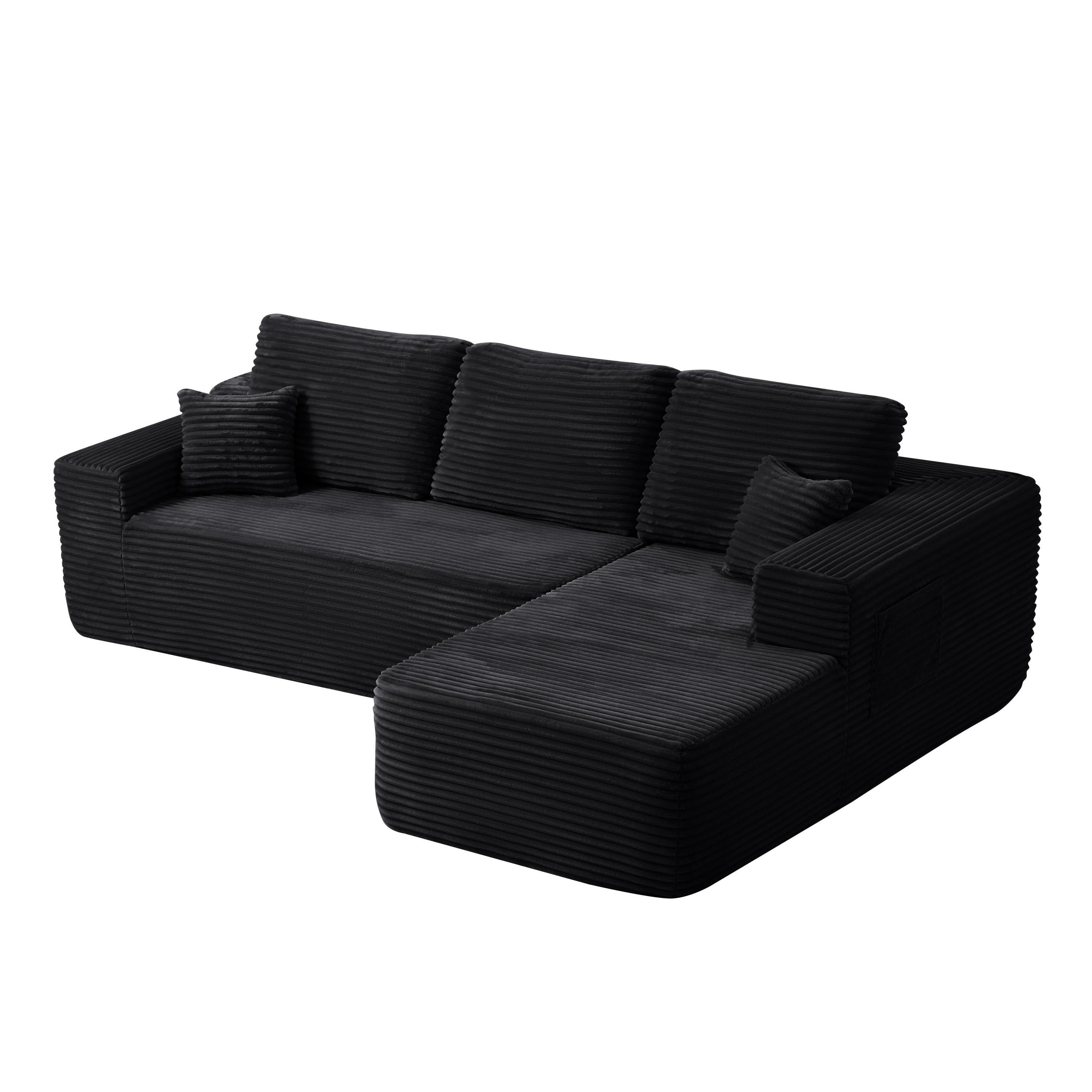104' Cloud Sectional Sofa with L-Shape Chaise and Side Pockets , Modern Modular Design, Deep Seating, Upholstered Couch for Living Room/Bedroom, No Assembly Required (Plush Fabric), Black,Right - Grand Goldman Shop